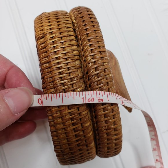 VTG Lombok Carved Wood Frog Rattan Basket Weave Indonesian Island Trinket Box - Picture 8 of 11